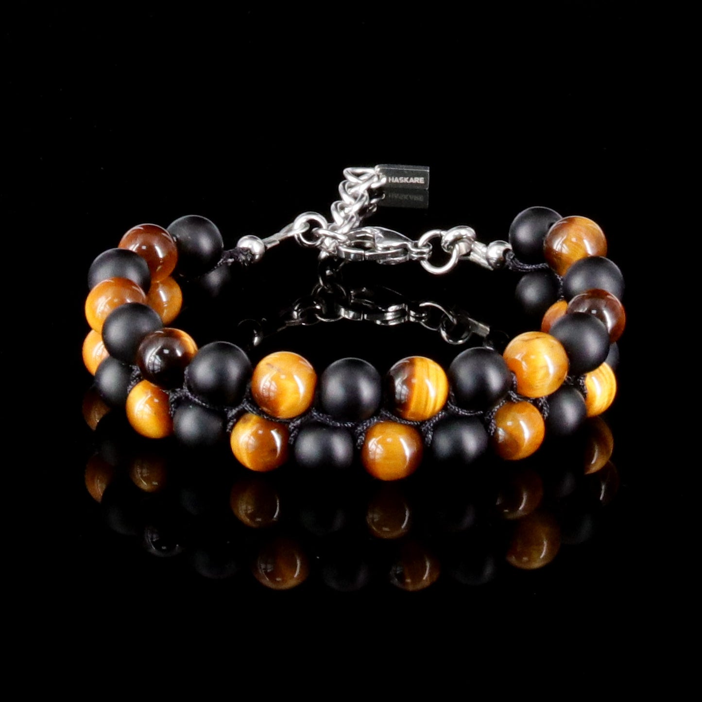 7“ Tigers Eye Matt Onyx Protection Beads Bracelet