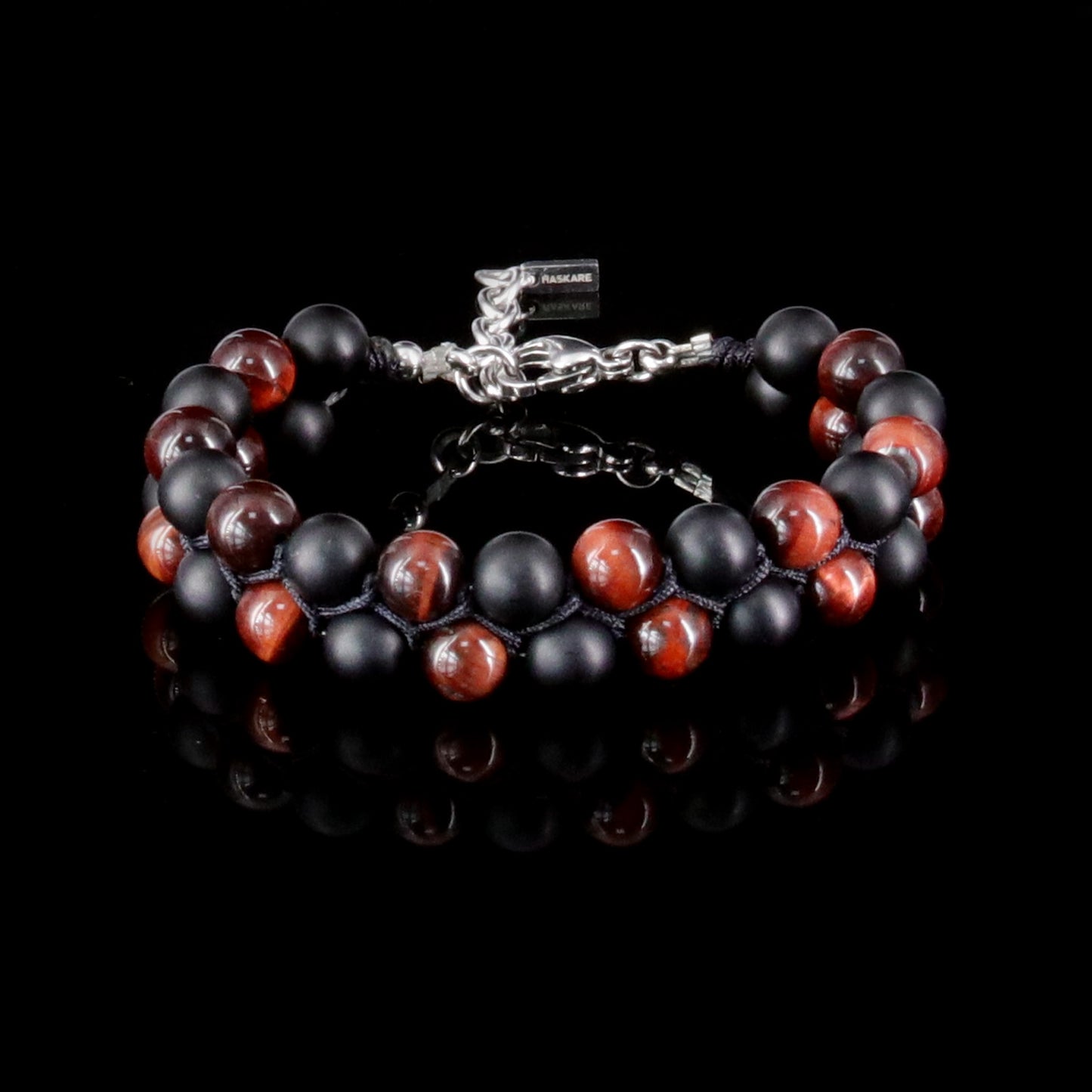 7"Red Tigers Eye Matt Onyx Beads Bracelet