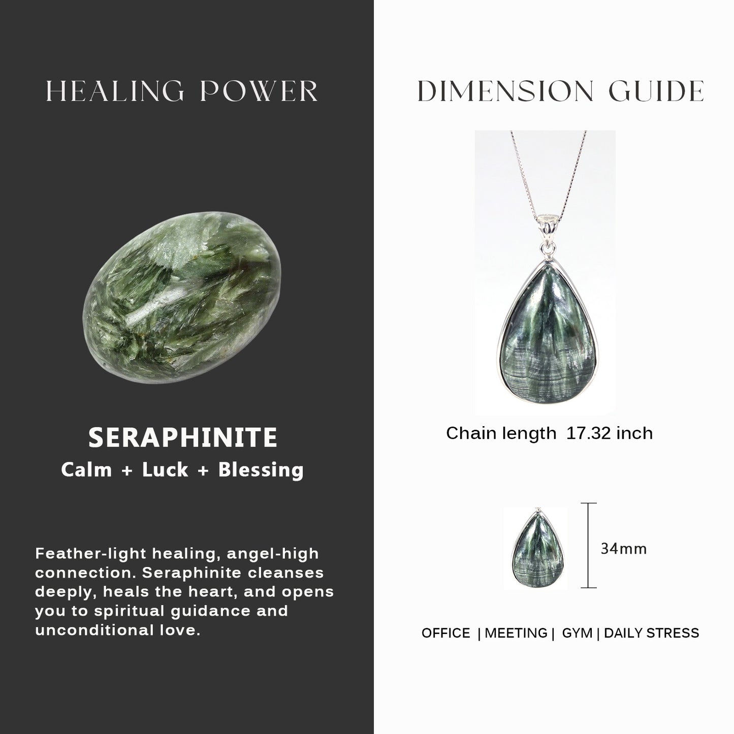 Green Seraphinite Teardrop Pendant Sterling Silver