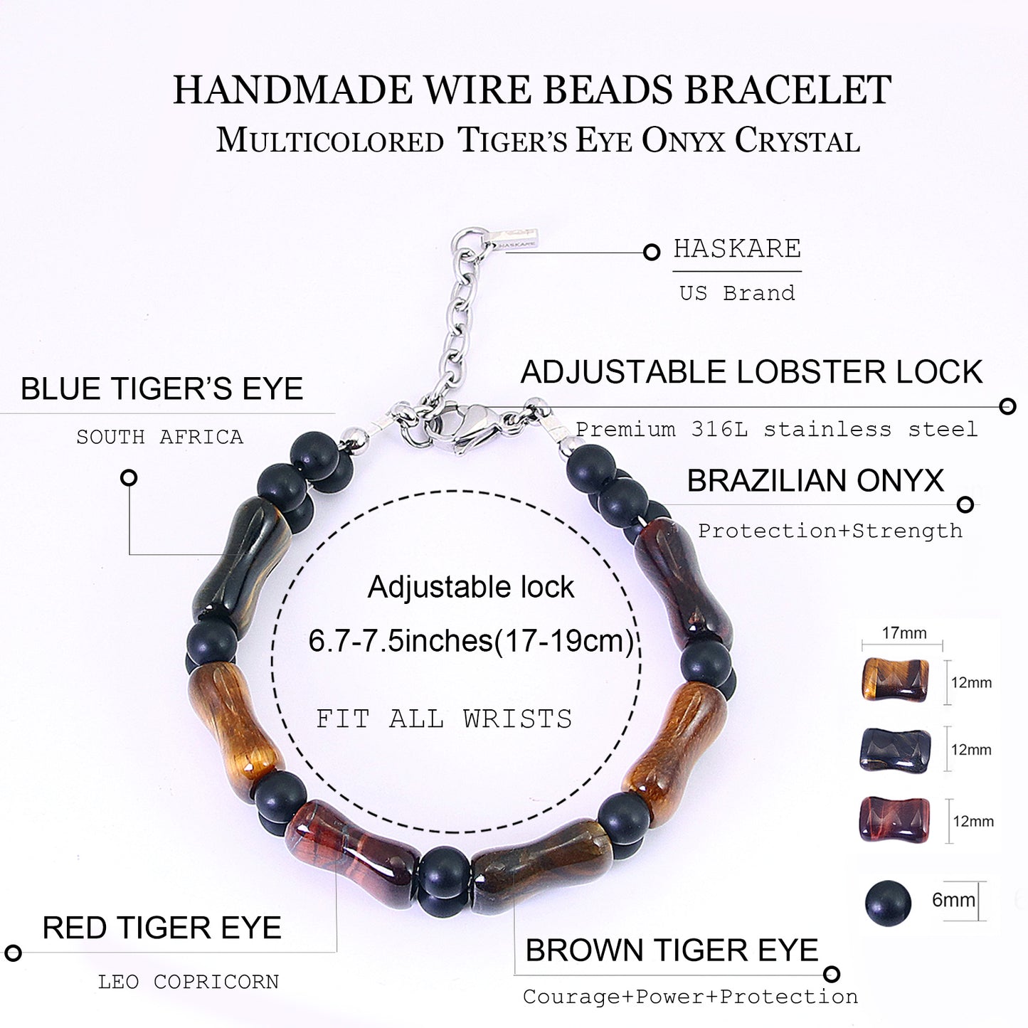 7.5"Multicolored Tiger Eye Durable Wire Bracelet