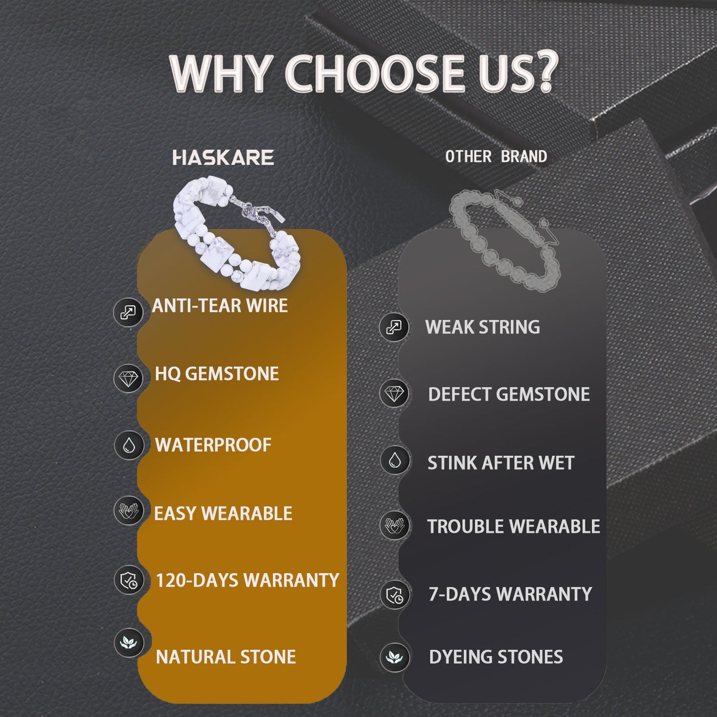 7.5" Durable Adjustable Howlite Bracelet