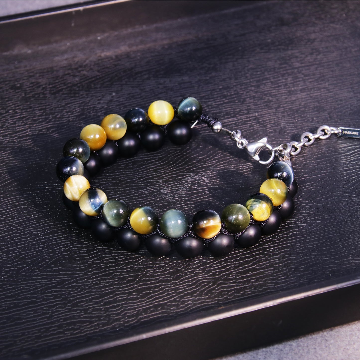 7"Golden Bule Tigers Eye Matt Onyx Bracelet