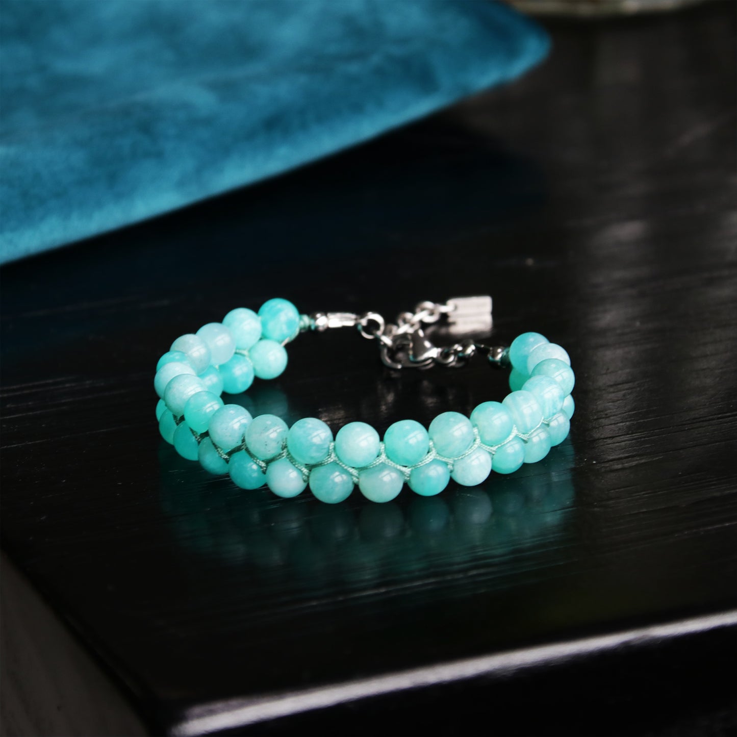 7"Blue Amazonite Beaded Bracelet