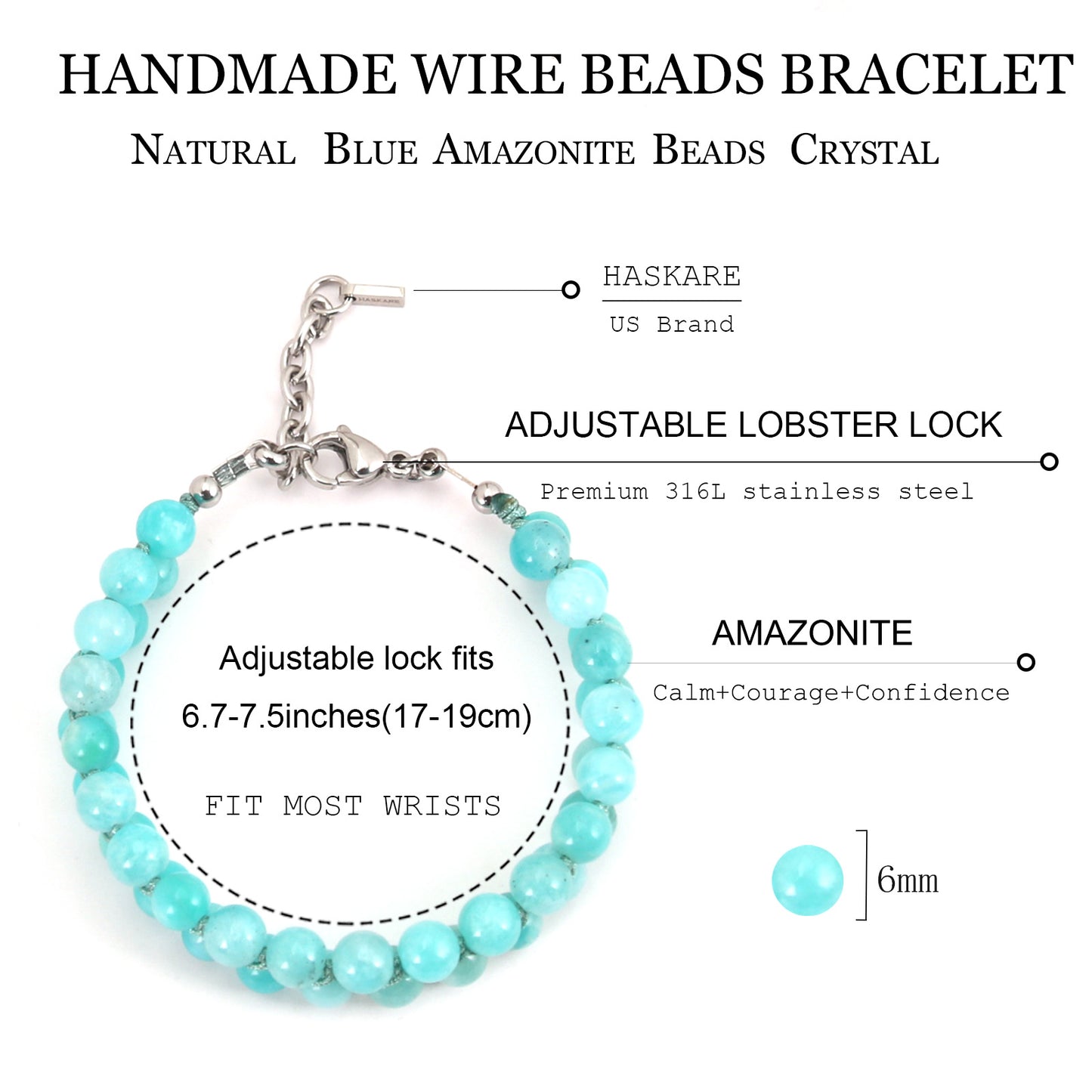 7"Blue Amazonite Beaded Bracelet