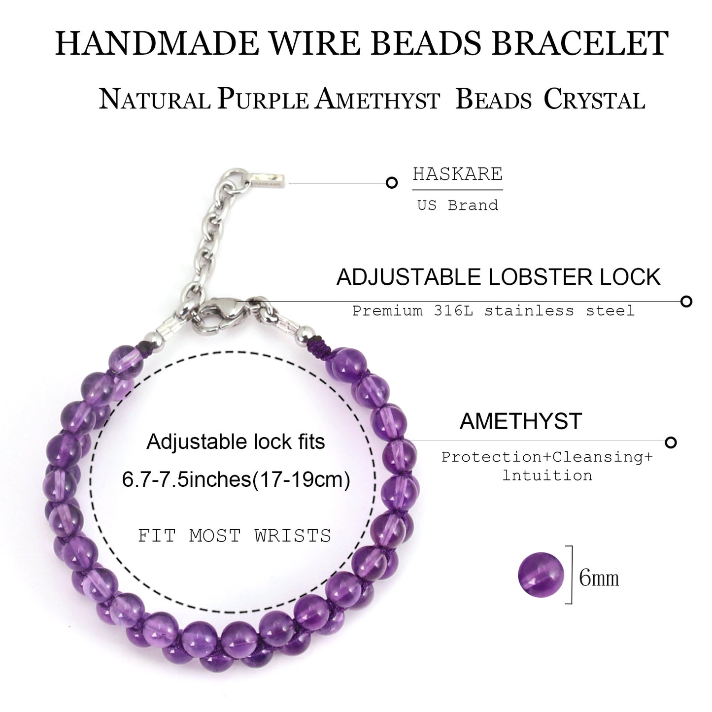 7" Amethyst Bead Bracelet