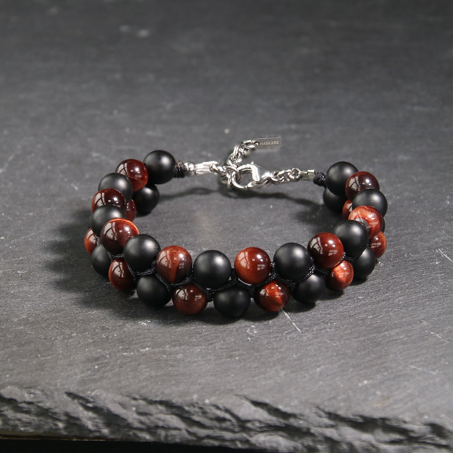 7"Red Tigers Eye Matt Onyx Beads Bracelet