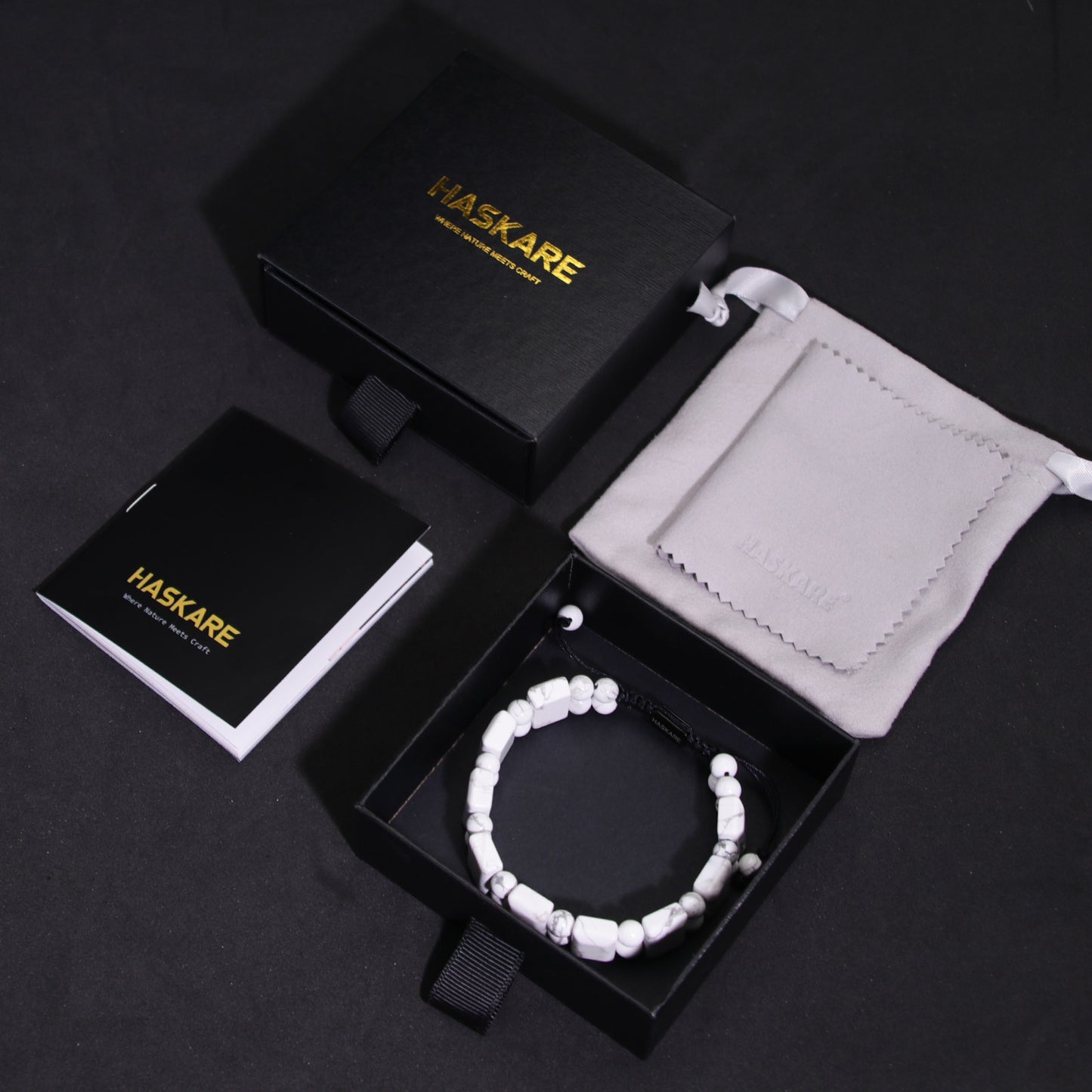 8"Natural Stone Howlite Rectangular Bracelet (316L Stainless Steel)