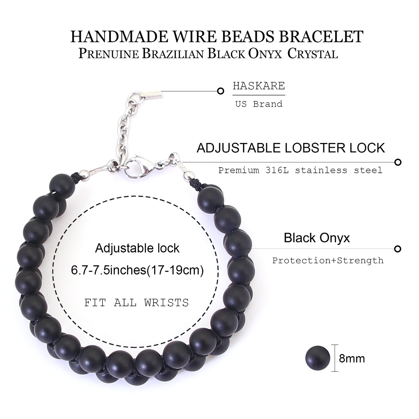 7"Matt Onyx Bracelet 2Row