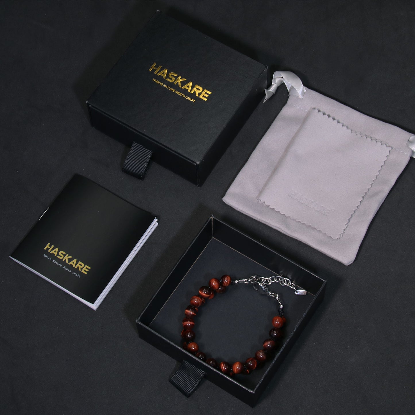 7"Red Tiger Eye Double Row Bracelet (316L Stainless Steel)