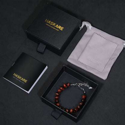 7"Red Tiger Eye Double Row Bracelet (316L Stainless Steel)