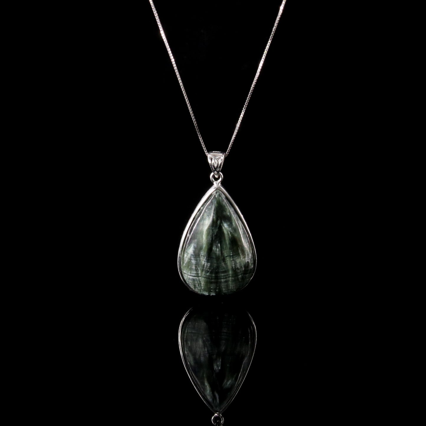 Green Seraphinite Teardrop Pendant Sterling Silver