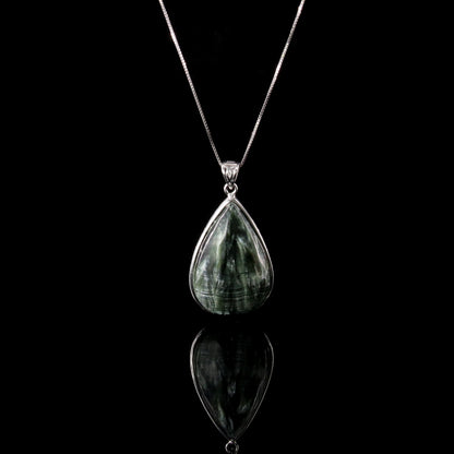 Green Seraphinite Teardrop Pendant Sterling Silver