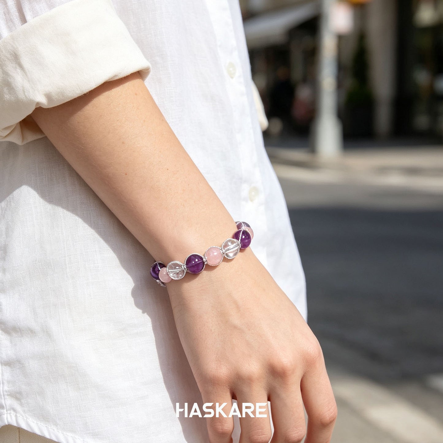 Ampel Bracelet with Amethyst, Clear Quartz, and Rose Quartz
