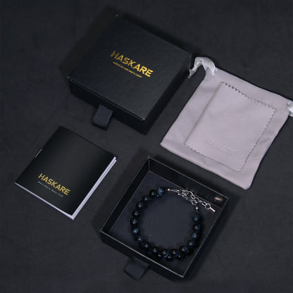 7.5"Blue Tigers Eye Double Row Bracelet (316 Stainless Steel)
