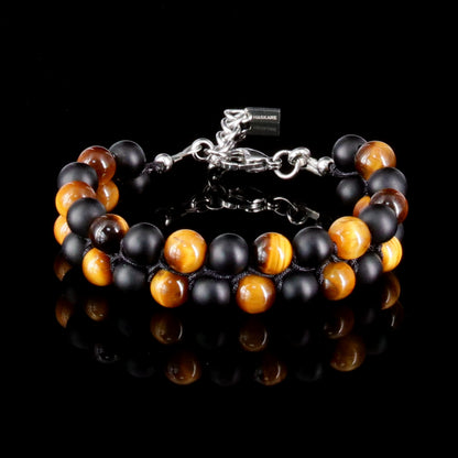 7“ Tigers Eye Matt Onyx Protection Beads Bracelet