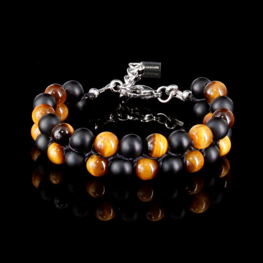 7“ Tigers Eye Matt Onyx Protection Beads Bracelet