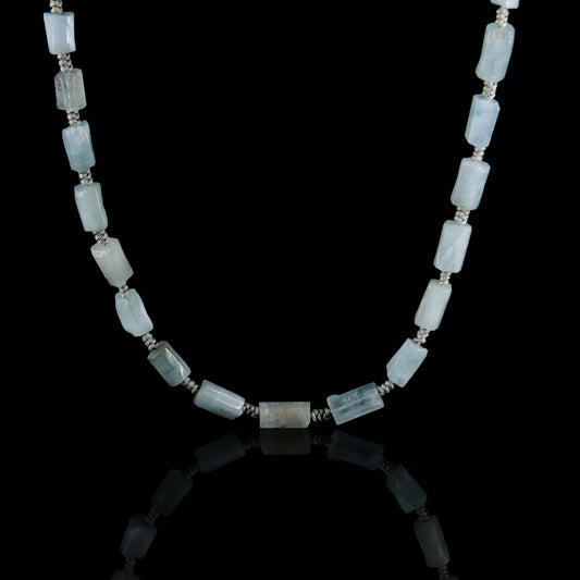 Blue Bead Aquamarine Necklace (23.6-24.8 inches)
