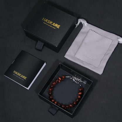 8"Red Tiger Eye Double Row Bracelet (316L Stainless Steel)