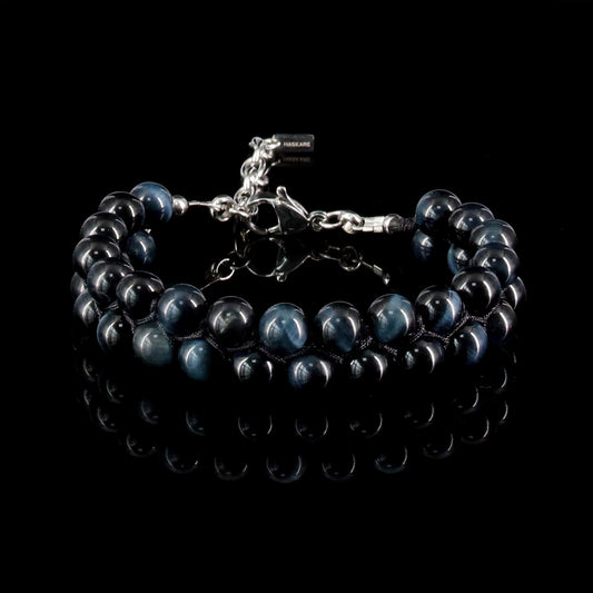 7.5"Blue Tigers Eye Double Row Bracelet (316 Stainless Steel)