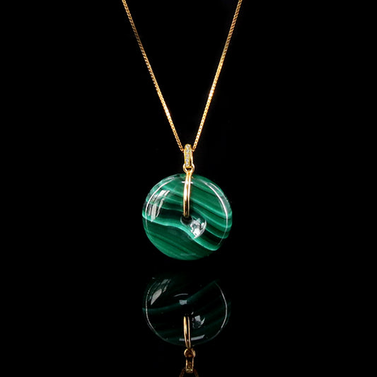 Malachite Lucky Pendant Sterling Silver Gold Plated
