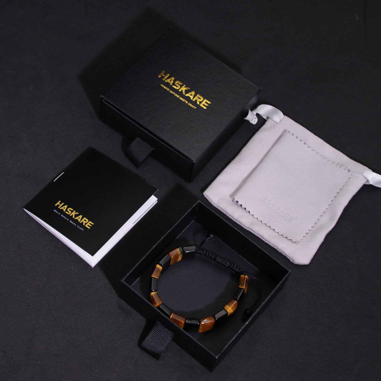 Handmade Tiger Eye Obsidian Flatbead Bracelet 7.5"