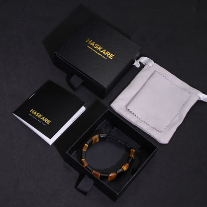 Handmade Tiger Eye Obsidian Flatbead Bracelet 7.5"