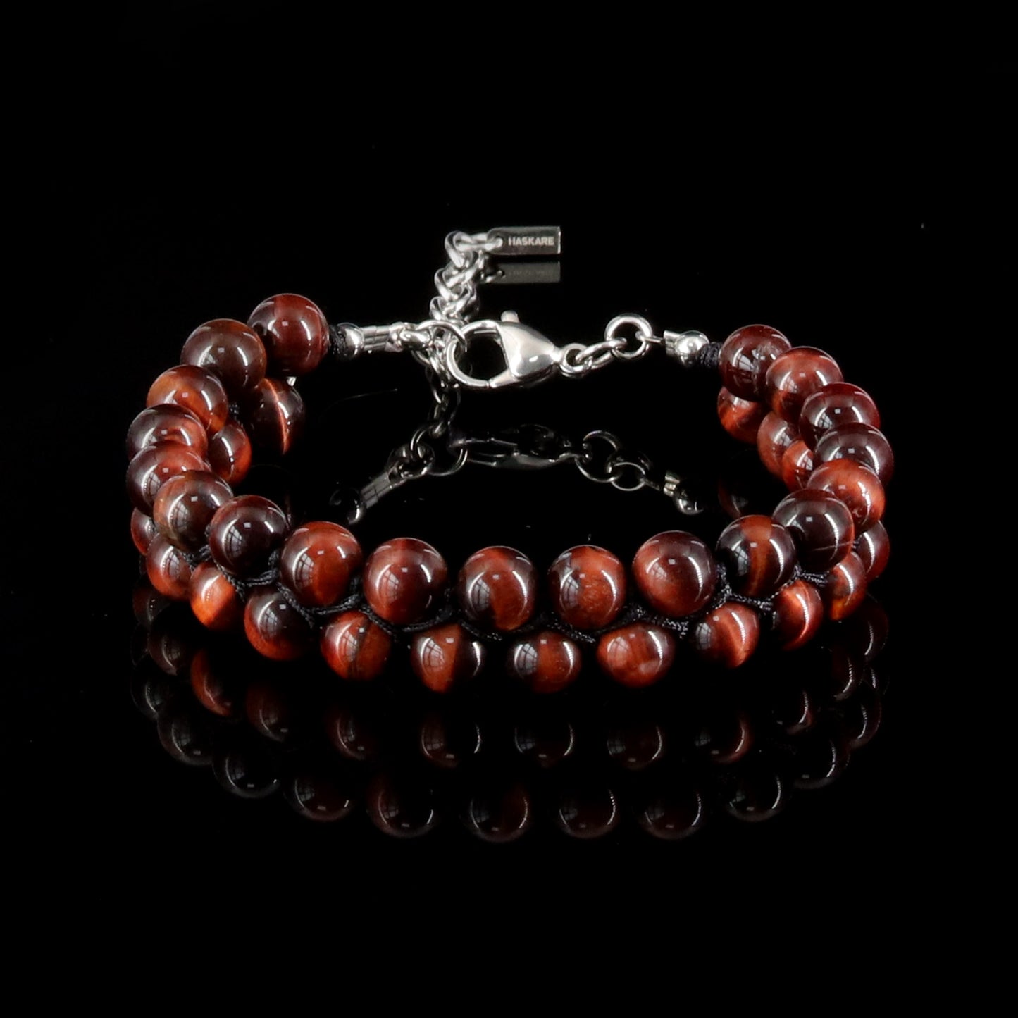 8"Red Tiger Eye Double Row Bracelet (316L Stainless Steel)