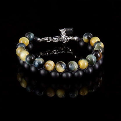 7"Golden Bule Tigers Eye Matt Onyx Bracelet