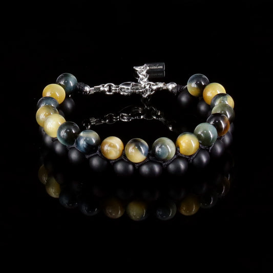 7"Golden Bule Tigers Eye Matt Onyx Bracelet