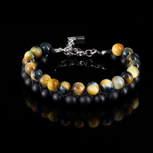 8"Golden Bule Tigers Eye Matt Onyx Bracelet