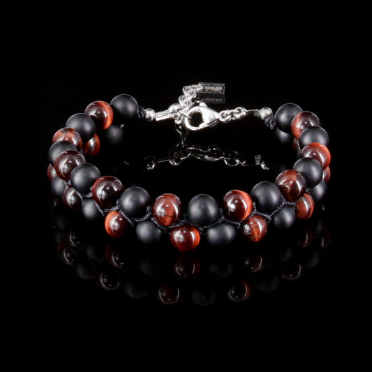 8" Red Tigers Eye Matt Onyx Bracelet