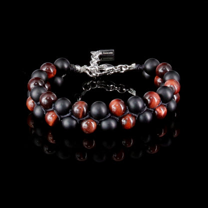 7"Red Tigers Eye Matt Onyx Beads Bracelet