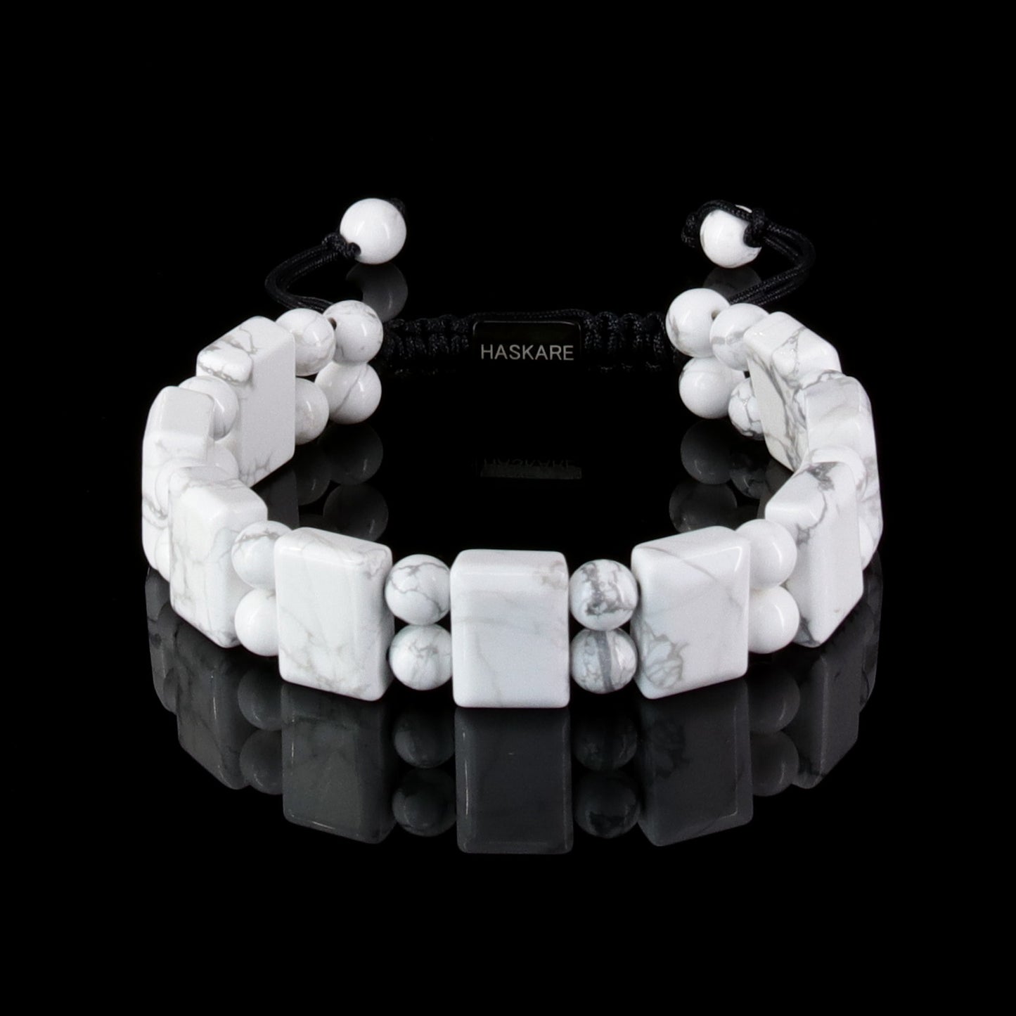 8"Natural Stone Howlite Rectangular Bracelet (316L Stainless Steel)