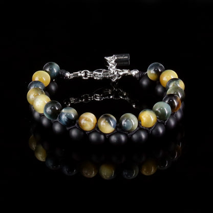 8"Golden Bule Tigers Eye Matt Onyx Bracelet