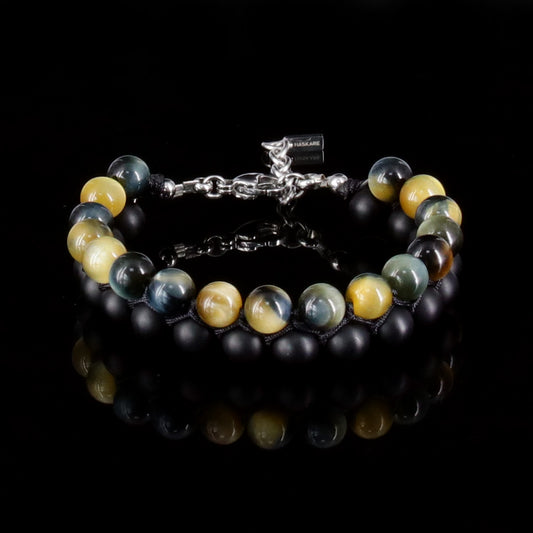 8"Golden Bule Tigers Eye Matt Onyx Bracelet