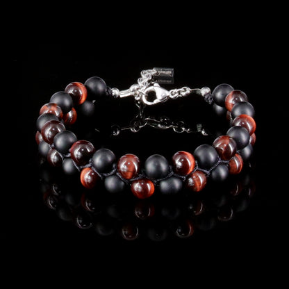 7"Red Tigers Eye Matt Onyx Beads Bracelet