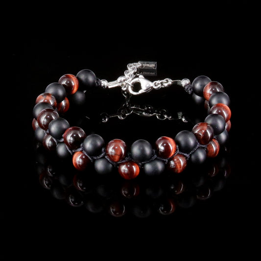 7"Red Tigers Eye Matt Onyx Beads Bracelet