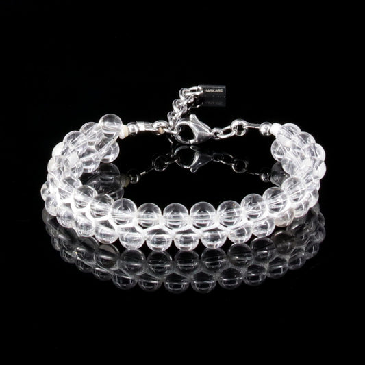 7"Clear Quartz Double Row Bracelet（316L Stainless Steel)