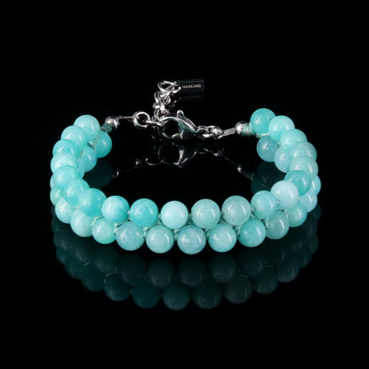 7"Blue Amazonite Beaded Bracelet