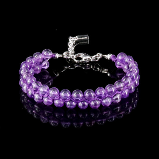 7" Amethyst Double Row Bracelet （316L Stainless Steel)