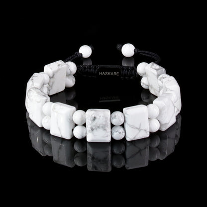Natural Stone Howlite Rectangular Bead Bracelets (Black Rope)