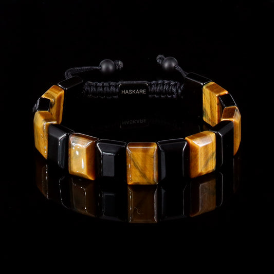 Handmade Tiger Eye Obsidian Flatbead Bracelet 8"