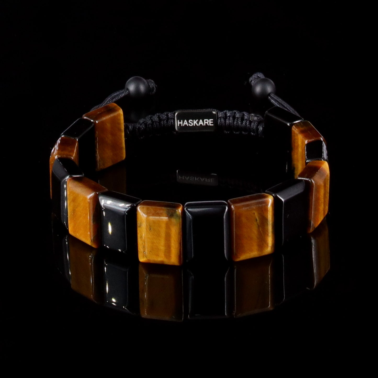 Handmade Tiger Eye Obsidian Flatbead Bracelet 7.5"