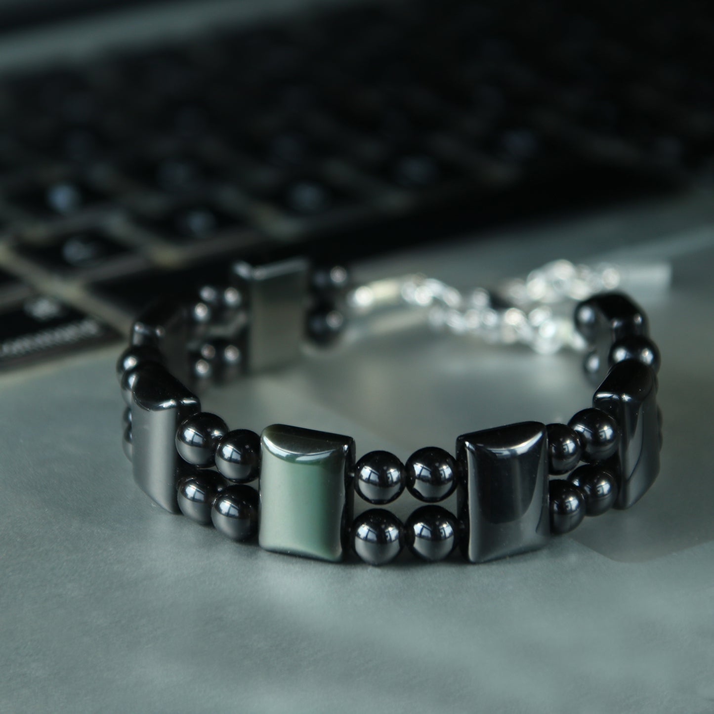 7.5"Guardian Rainbow Obsidian Bracelet