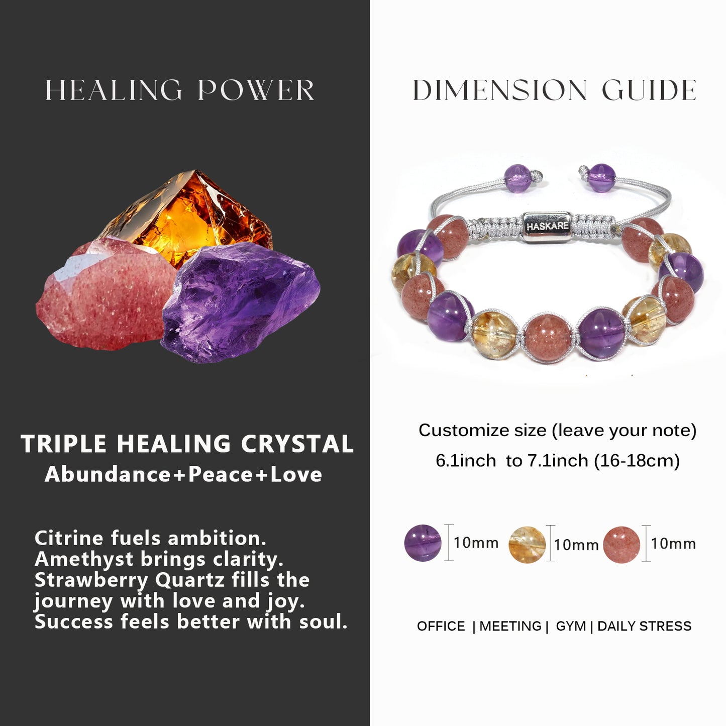Amphetite, Citrine, and Strawberry Quartz Wrapped Bracelet