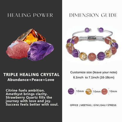 Amphetite, Citrine, and Strawberry Quartz Wrapped Bracelet