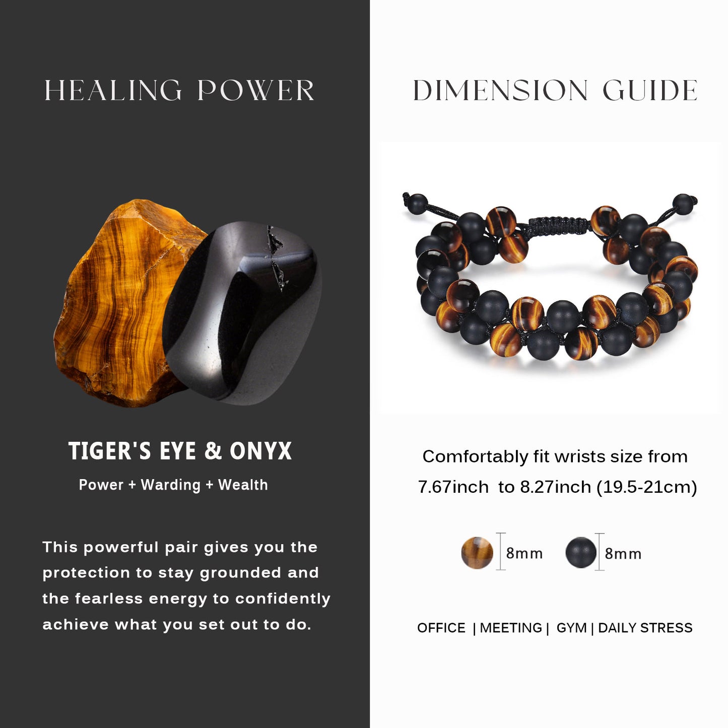 Tiger Eye Onyx Bracelet Stacked (8mm)