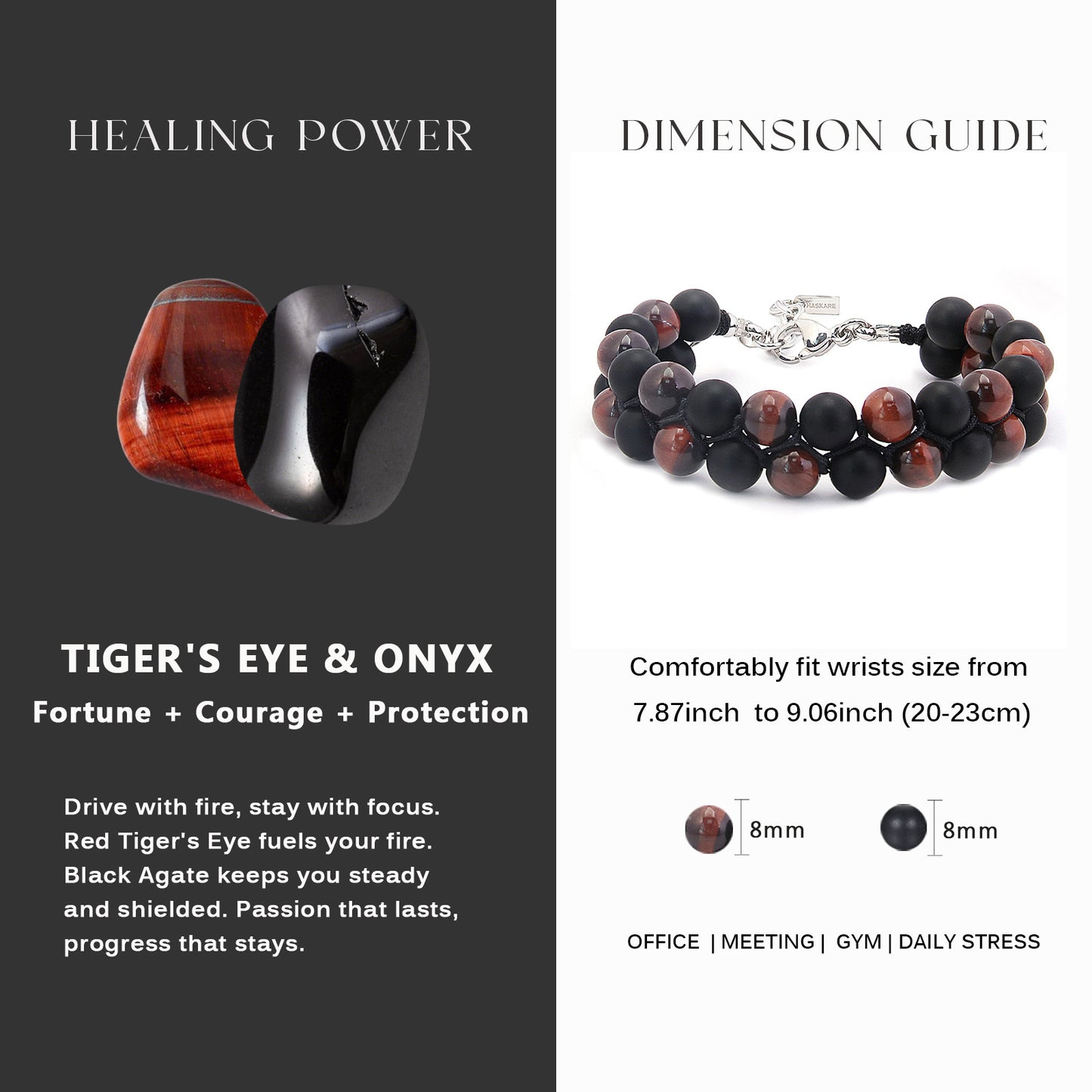 7"Red Tigers Eye Matt Onyx Beads Bracelet