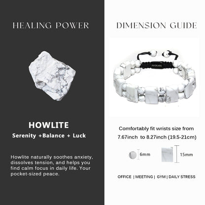Natural Stone Howlite Rectangular Bead Bracelets (Black Rope)