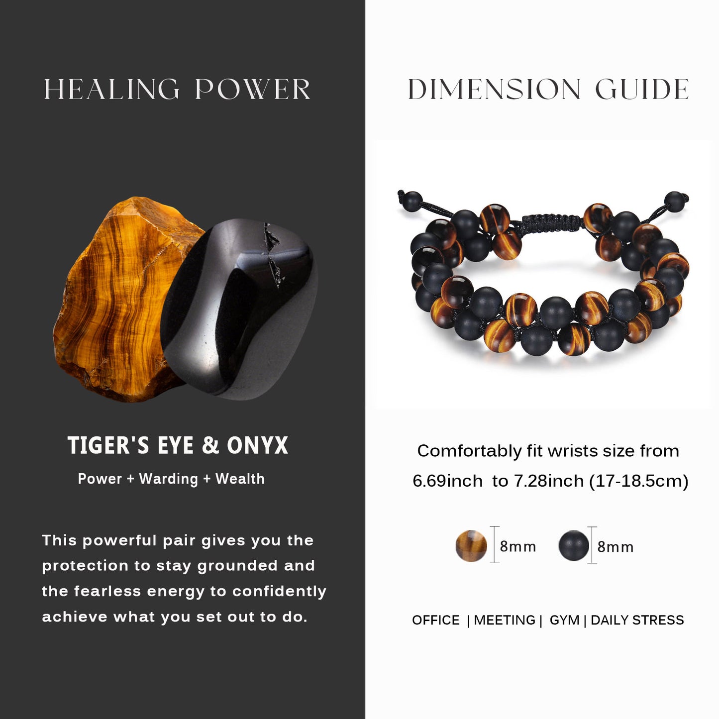 Tiger Eye Onyx Bracelet Stacked (8mm)